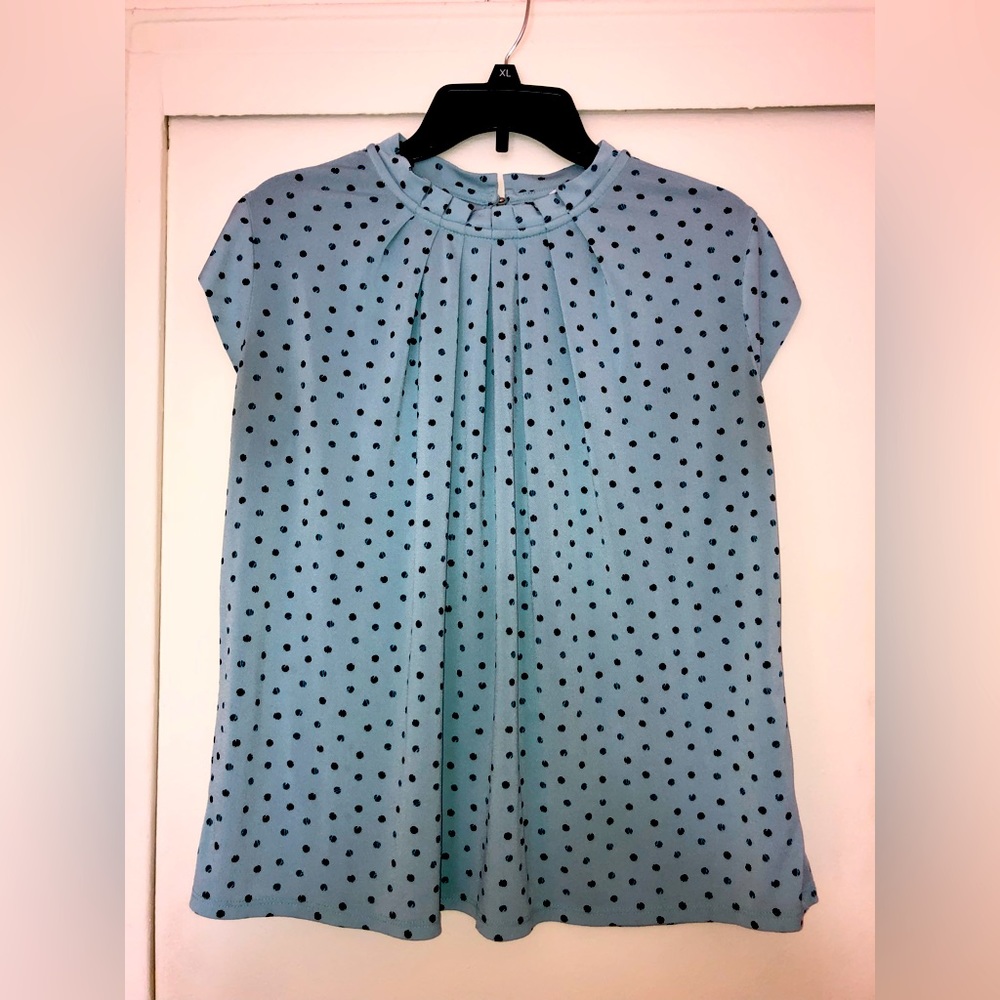 Light Blue Polka Dots Elle Large Retro Style Women’s Blouse